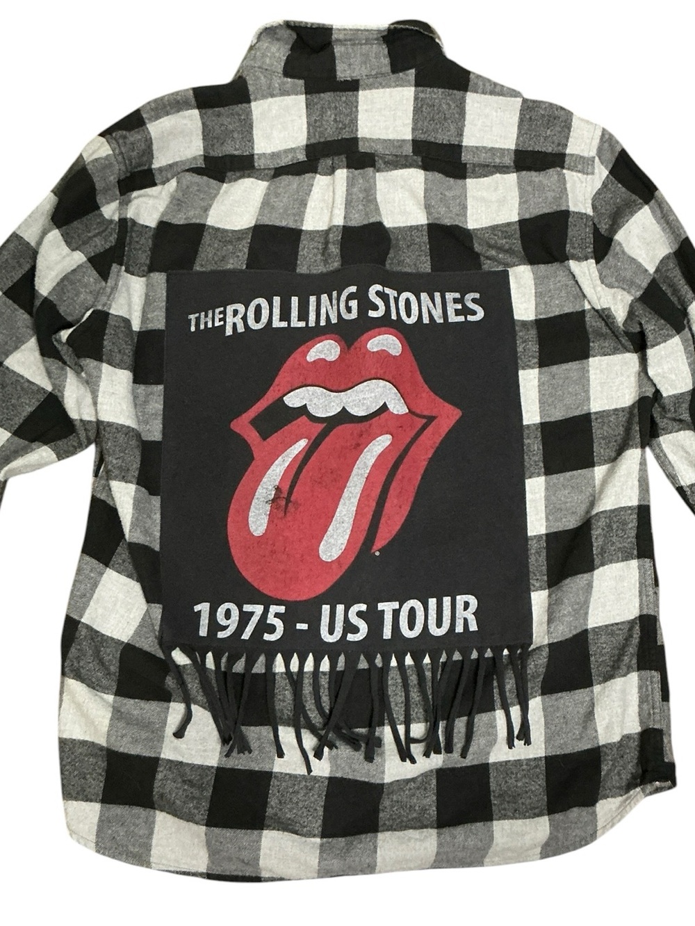 Rolling Stones Upcycled Band T Shirt Fringe Flannel Top